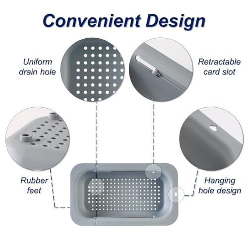 Extendable Sink Colander Strainer Basket Gray - Collapsible Drainer for Vegetables, Pasta, and Dishes