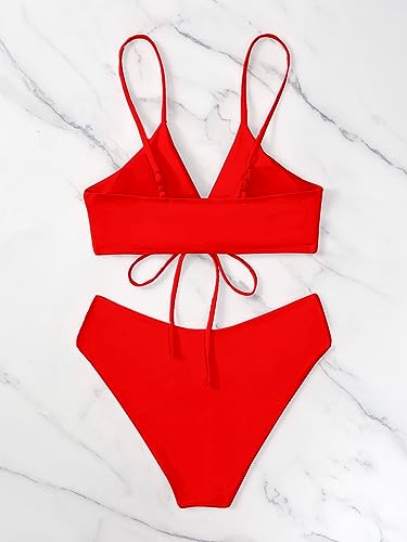 Meetall Women’s High-Cut Bikini Set - Maroon Red, Medium - 2 Piece