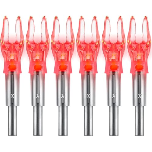 Lighted Nocks for Arrows 5.2mm/6 Pack - Red LED Arrow Nocks with Batteries