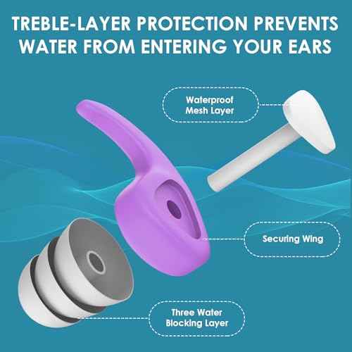 Swimming Ear Plugs for Kids, 3 Pairs Waterproof Reusable Silicone Swim Ear Plugs for Pool Bath Showering Surfing for 4-12 Years Olds Children