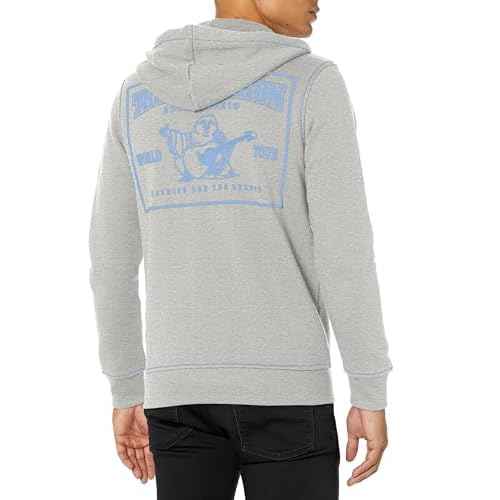 True Religion Brand Jeans Men's Big-T Zip Up Logo Hoody, Heather Grey, Medium