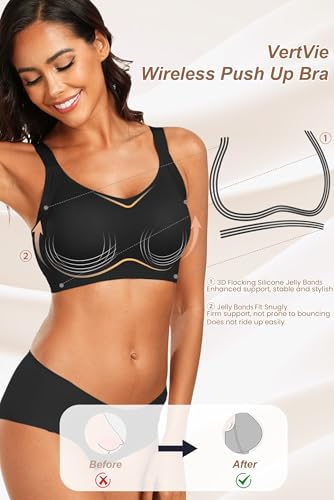 Vertvie Wireless Jelly Bras for Women Support and Lift XX-Large Black