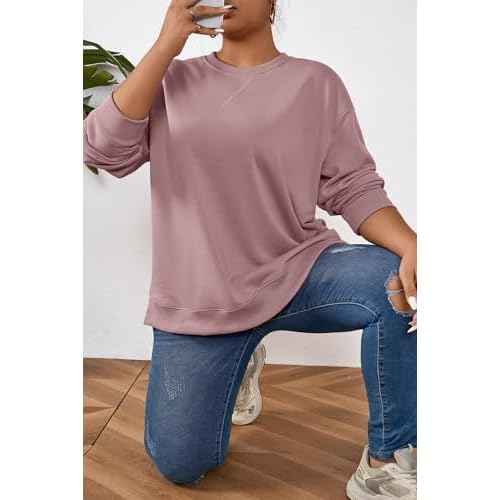 TAKEYAL Plus Size Sweatshirt for Women Oversized Casual Crew Neck Drop Shoulder Pullover Teen Girls Clothes