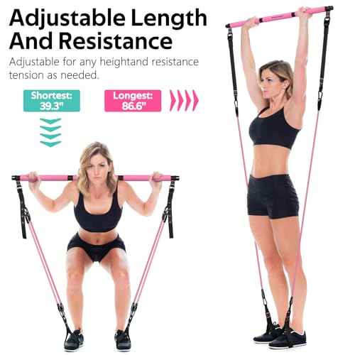 Pilates Bar Kit with Resistance Bands, Multifunctional Pilates Bar for Women & Men with Heavy-Duty Metal Adjustment Buckle, Pilates Home Equipment for Full BodyWorkouts