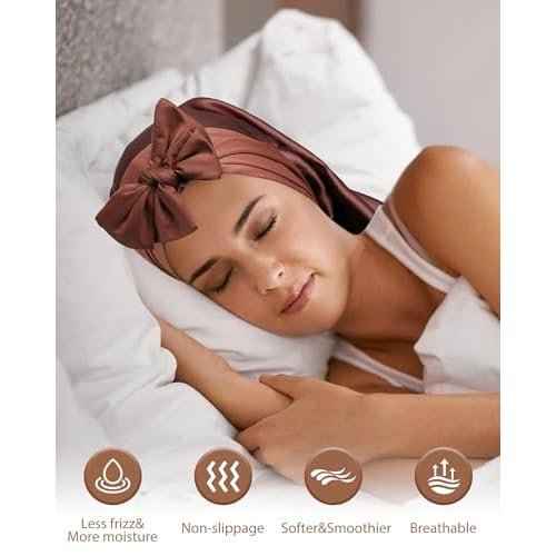 100% Mulberry Silk Bonnet for Sleeping Women Braid Bonnet for Long Hair with Elastic Tie Band Hair Wrap for Braids Curly Hair