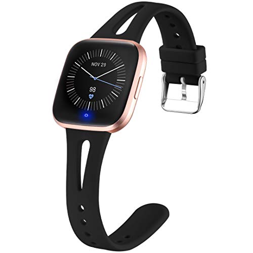 Large Black Silicone Fitbit Versa 2 Bands for Women Men - Comfortable & Durable