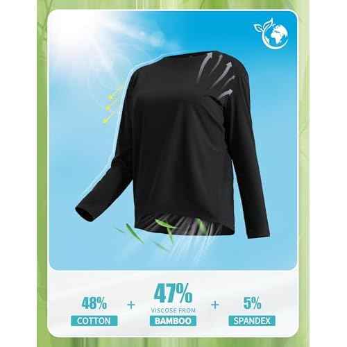Pioneer Camp Women's Bamboo Viscose Long Sleeve Workout Shirts Back Loose Fit Boat Neck Yoga Athletic T-Shirts Casual Tops