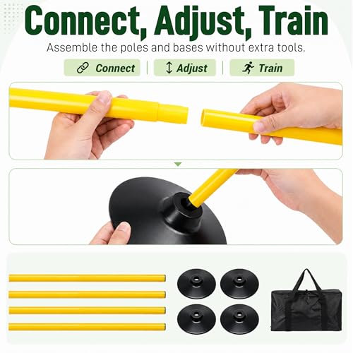 Yellow Adjustable Soccer Agility Training Poles - Speed & Drills Equipment