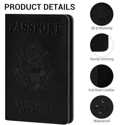 Black Leather RFID Travel Passport Holder Wallet Case for Men & Women
