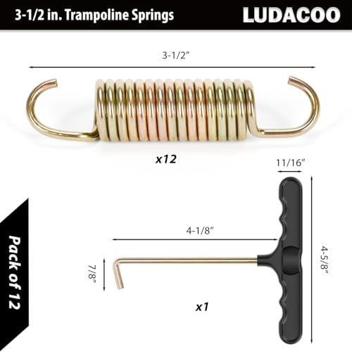 3.5 Inch Trampoline Springs Heavy Duty Stainless Steel Replacement Pack - Swivel & Straight Hooks, T-Hook Tool Included