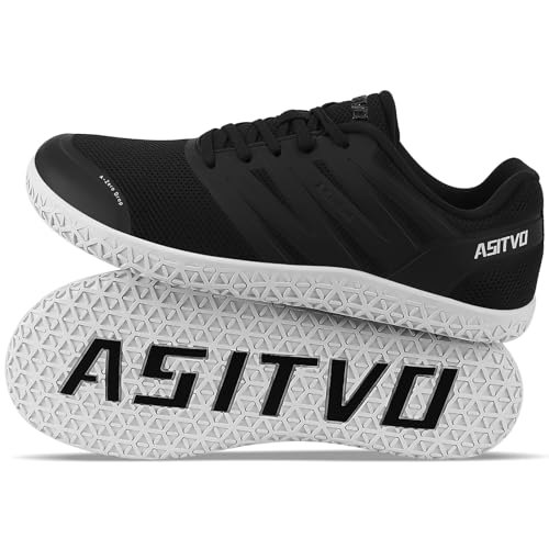 Men's Wide Zero Drop Minimalist Barefoot Sneakers 10.5 Black White