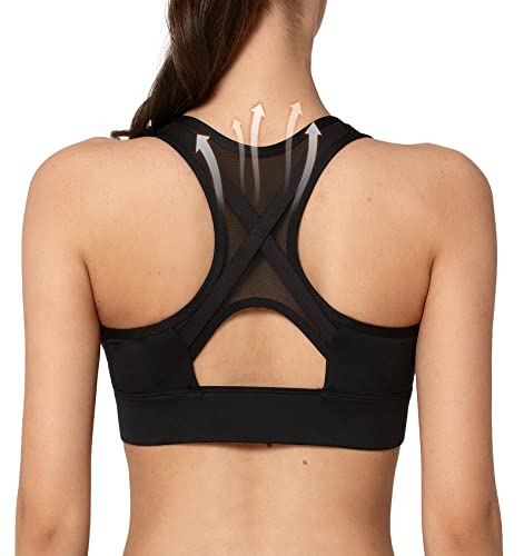 Yvette High Impact Zip Front Sports Bra for Women - X-Large D/DDD Black