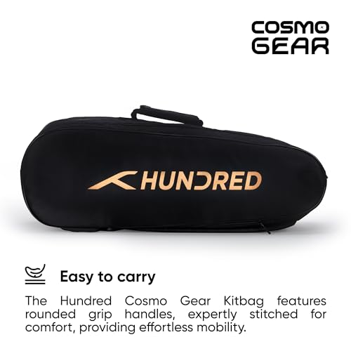 HUNDRED Cosmogear Badminton Kit-Bag Large Black with Double Zipper & Padded Straps