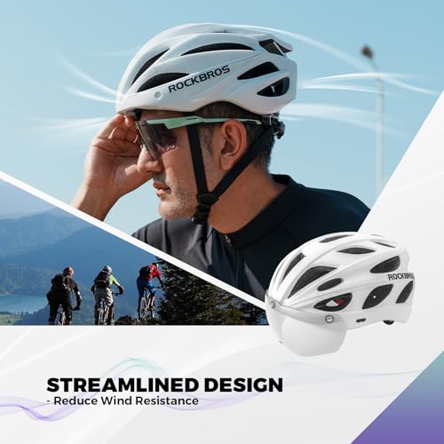White Adjustable Bike Helmet for Adults with Magnetic Goggles & Sun Visor - 58-65cm
