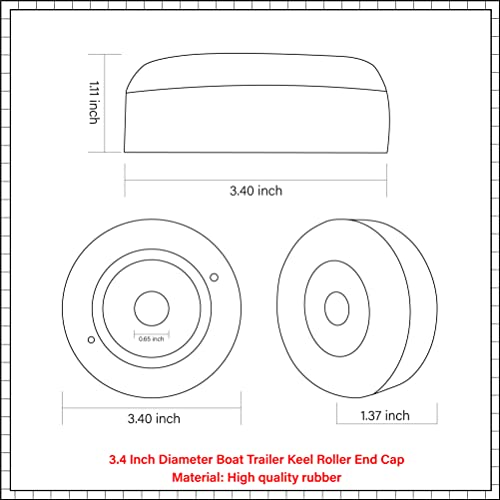 3.4-Inch Boat Trailer Rubber Keel Roller End Caps - Pack of 2, Black