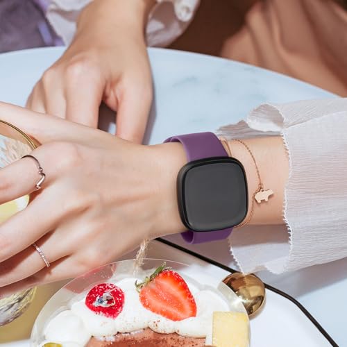 6 Pack Fitbit Versa & Sense Watch Bands - Black, Navy Blue, Gray, Dark Purple, Wine Red, Cactus Large