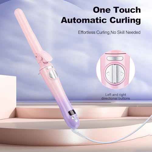 Curling Iron,Rotating Curling Iron 1 Inch for Long Hair up to 450F,Beach Waves Hair Curler Automatic Curling Wand with Dual Voltage for Travel