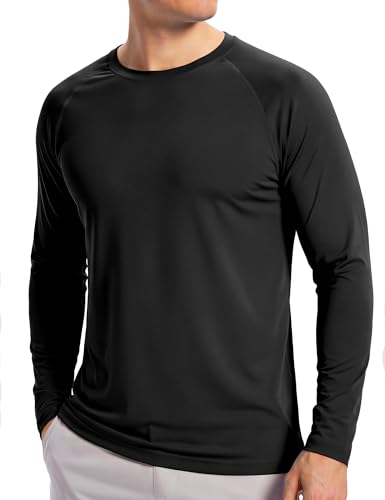 Men's UPF 50+ Long Sleeve Rash Guard Sun Protection Swim Shirt - Large, Black