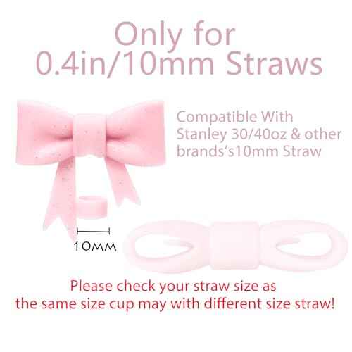 Bow Straw Cover Topper for Stanley Cup,Glitter Pink Silicone Straw Toppers for Tumbler with Handle 30/40oz,Cute 10mm/0.4in Straw Covers Cap,Reusable Straw Lids for Stanley Cup Accessories