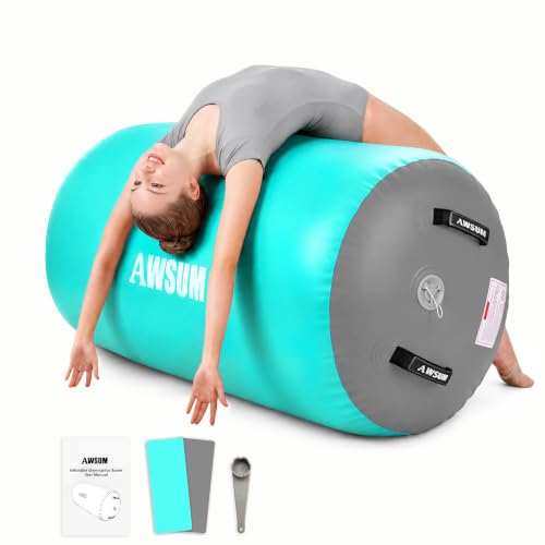 Inflatable Gymnastics Barrel for Back Handspring & Walkover – Mint Green/Grey, 39.4"L x 19.7"D