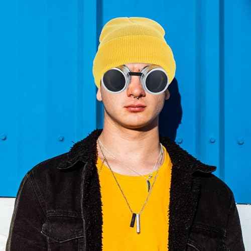 Halloween Costume Accessories Vintage Steampunk Goggles Glasses Yellow Beanie Striped Knit Scarf Set for Adult Cosplay Party