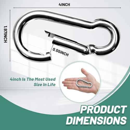 Pixel Panda 3.1&4 Inch Heavy Duty Carabiner Clips Load 1000lbs, 2&4&8Pack Large Snap Hooks for Gym, Outdoor, Swing, Hammock
