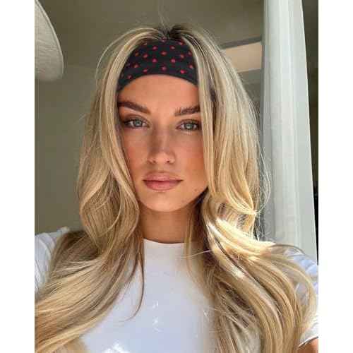 TERSE Headbands for Women Trendy Cherry Print - Non Slip Head Bands Soft Fabric Hair Bands for Workout Yoga Running Sport - Wide Thick Hair Wrap for Girls