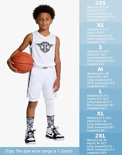 Youth Boys Basketball Compression Leggings - Left Long, Medium, 2-Pack Black & White