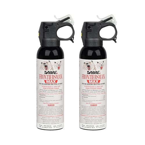 SABRE Frontiersman MAX Bear Spray ? 40 ft Range, Maximum Strength, The Only EPA-Registered Spray for Bears & Mountain Lions, 7.9 oz, Glow Safety Clip, Outdoor Hiking & Camping Protection