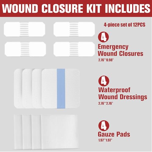 Emergency Wound Closure Strips - 4PCS Dotodo First Aid Kit - Waterproof & Hypoallergenic