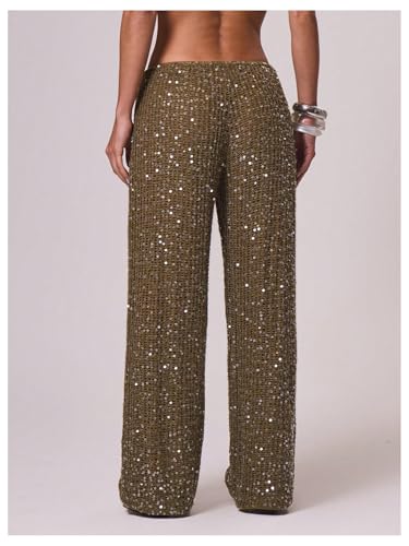 Women's Sequin Crochet Cover Up Pants - Hollow Out Beach Swimwear Medium Brown Green
