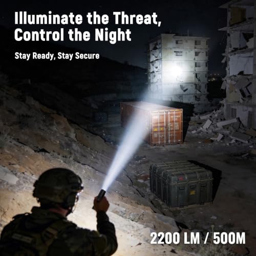 Rechargeable Tactical Flashlight 2200LM Long Range Beam for Outdoors & Security