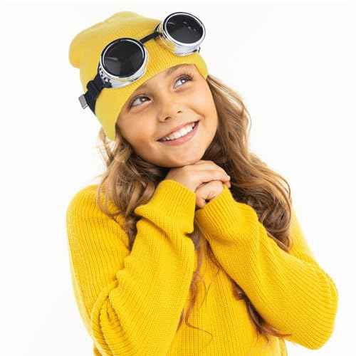 Halloween Costume Accessories Vintage Steampunk Goggles Glasses Yellow Beanie Striped Knit Scarf Set for Adult Cosplay Party