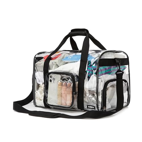 Black Clear Tote Bag for Stadium Events and Travel - Reinforced Straps 17x12x12 in