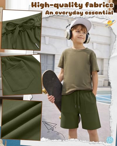 Boys' Athletic Shorts 3-Pack with Variations - Army Green, Gray, Black, 14-16 Years