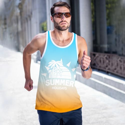 Mens Beach Tank Top Sleeveless Shirt for Summer American Flag Print Graphic - Large