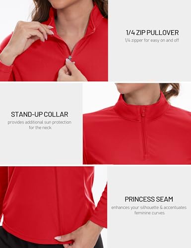 Women's Quarter Zip Golf Shirt UPF 50+ Sun Protection Long Sleeve Workout Top - Tomato Red Medium