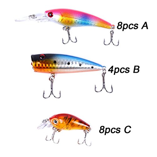 Aorace Fishing Lures Kit 20pcs - Minnow, Popper & Crank Baits for Saltwater & Freshwater