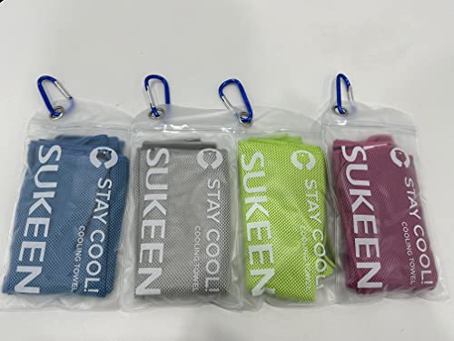 Sukeen 4 Pack Cooling Towel (40"x12") for Sweat, Quick-Drying Neck Cooling Wraps, Soft & Breathable Chilly Sports Towel for Yoga, Sport, Running, Workout, Cooking, Microfiber