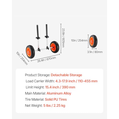 Kayak Cart 280lbs Load Capacity with Solid 10 Inch Tires, Adjustable Width & Foam Protection