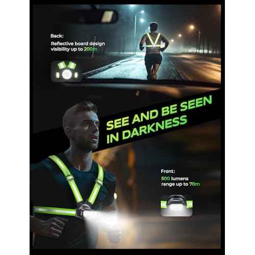 500LM High-Visibility Running Lights for Runners, Adjustable 45¡Æ Beam, 360¡Æ Reflective Straps & IPX4 Waterproof Running Light for Night Walking/Cycling/Jogging, 3.5-20Hrs Runtime