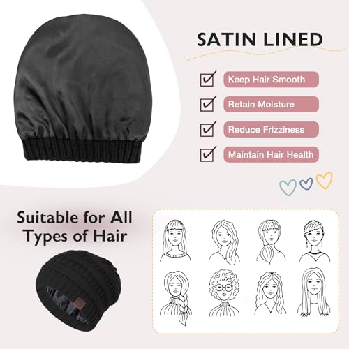 Zando Satin Lined Beanie for Women Men Teen - Slouchy Warm Winter Hat with Hair Protection Sleep Cancer Knit Skull Cap