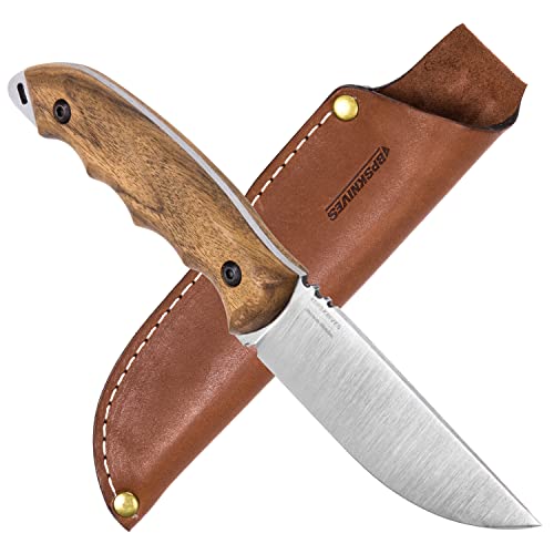 HK4 Fixed-Blade Stainless Steel Camping Knife with Leather Sheath - Bushcraft & Survival