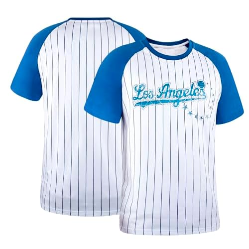 Mens City Baseball Fans Vintage Sporty Pinstripe Crew Neck Tee Shirts - Navy & Red