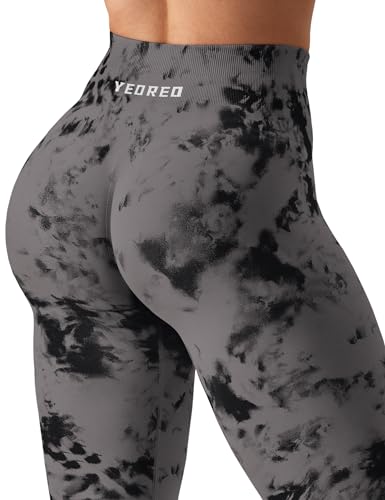 YEOREO CoreFlex Seamless Scrunch Yoga Leggings - Medium Black & Grey