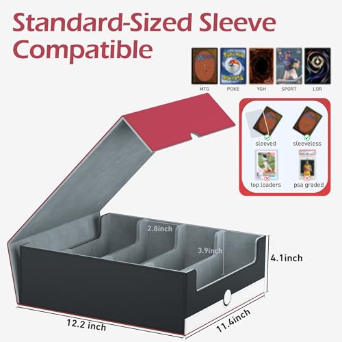 4-Row Trading Card Storage Box 3200+ Cards with Dividers - Red & White