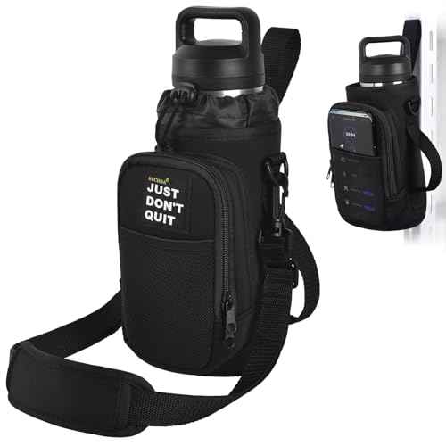 Magnetic Water Bottle Holder Bag with Phone Pocket for 24 32 40 oz, 5 Strong Magnets Neoprene Water Bottle Carrier Adjustable Crossbody Strap Gym Ourdoor