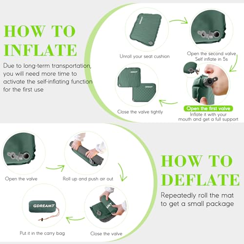 Green Inflatable Seat Cushion Self-Inflating Portable Stadium Seat Pad - 1 Pack