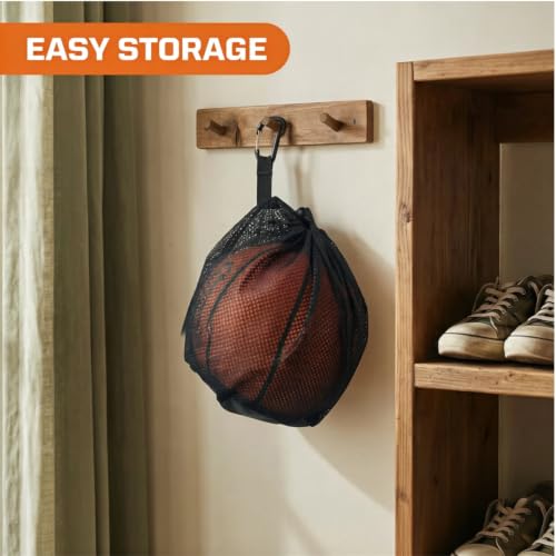 Black 2-Pack Sports Ball Bag 12x10 Inch Mesh Storage with Zipper Pocket and Adjustable Drawstring
