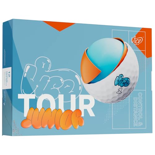Vice Tour Junior Golf Balls - White, Soft Feel & Distance for Ages 4-14